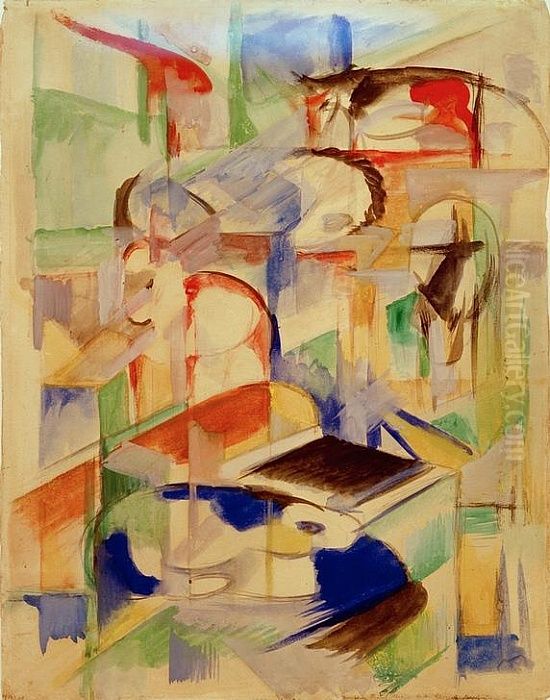 Tierkomposition Oil Painting by Franz Marc