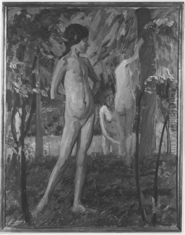 Waldbad Oil Painting by Ernst Burmester