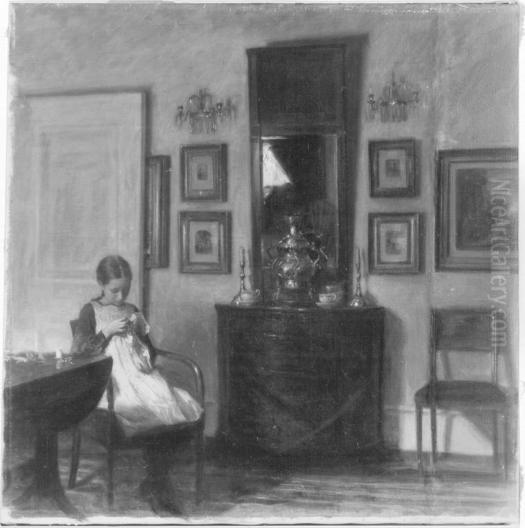 Interieur mit Madchen Oil Painting by Carl Holsoe