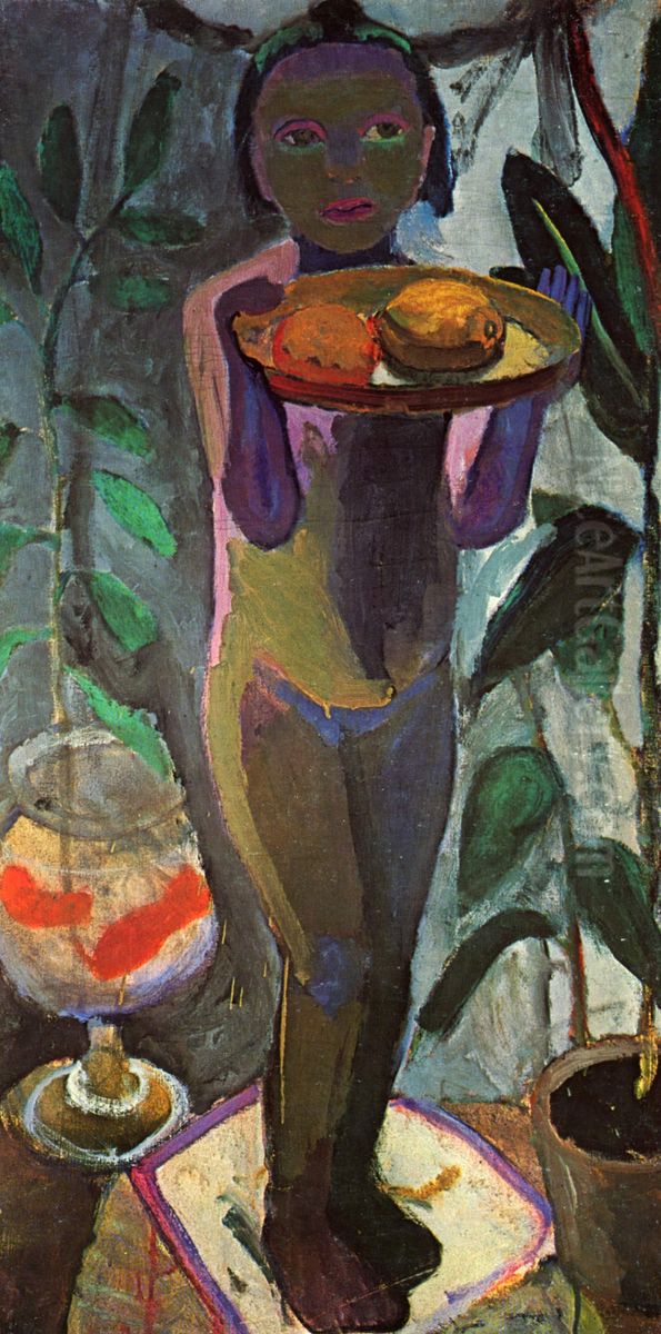 Stehender Kinderakt mit Goldfischglas Oil Painting by Paula Modersohn-Becker