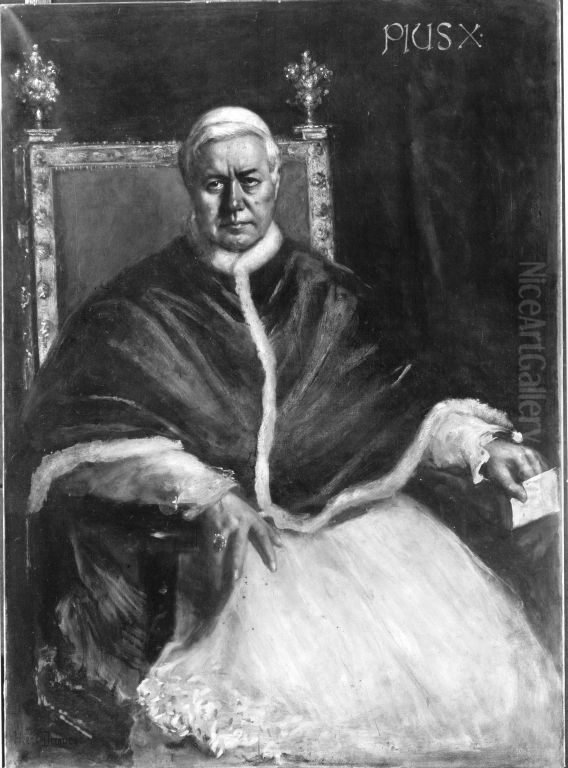 Papst Pius X. Oil Painting by Otto Hierl-Deronco