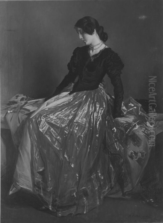 Sinnende Frau mit Buch auf einer Bank Oil Painting by Jacques-Emile Blanche