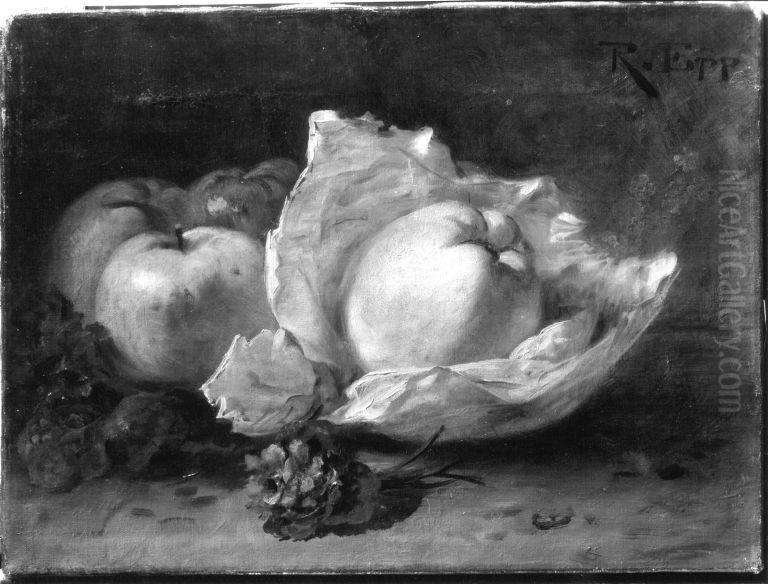 Stillleben mit Apfel Oil Painting by Rudolf Epp