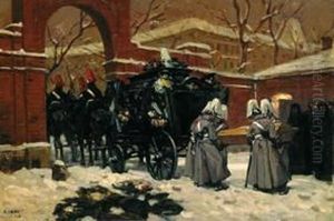 Uberfuhrung des Sarges Fritz von Uhdes durch Militar