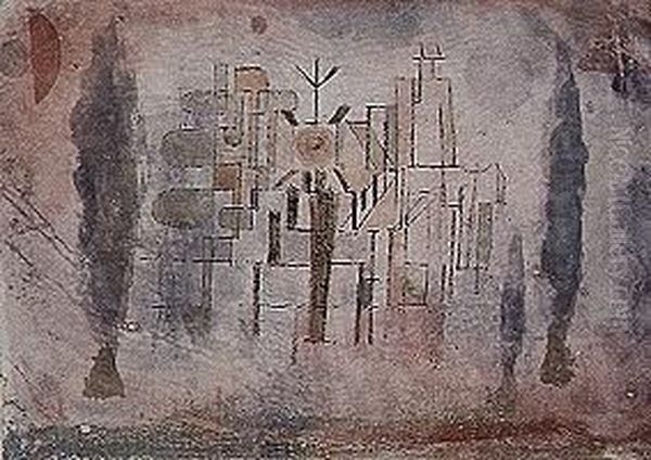 Denkmal auf einem Friedhof Oil Painting by Paul Klee