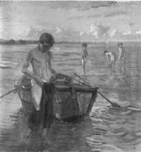 Bathers boys at the lake