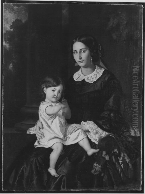 Die Frau des Kunstlers mit Kind Oil Painting by Ludwig Thiersch