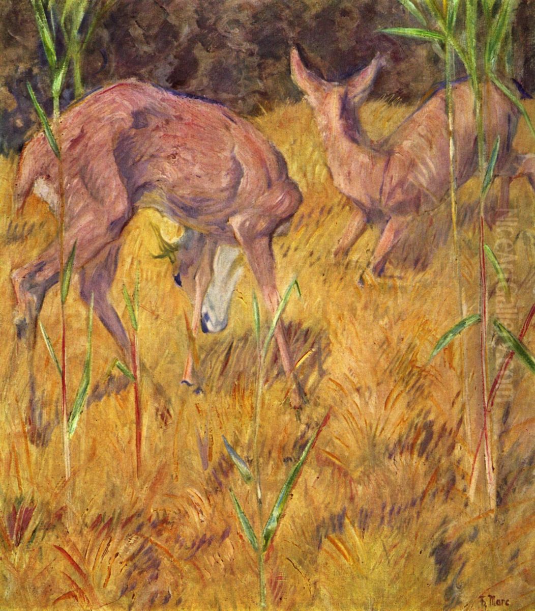Rehe im Schilf Oil Painting by Franz Marc