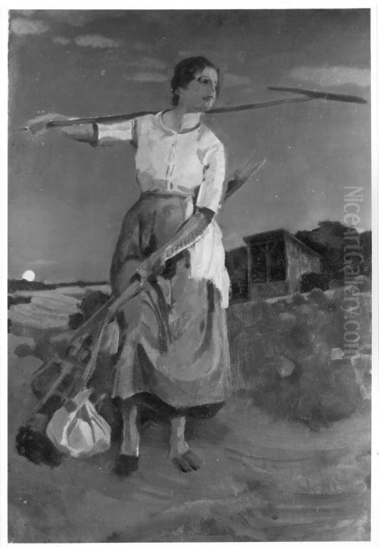 Schnitterin Oil Painting by Reinhold Max Eichler