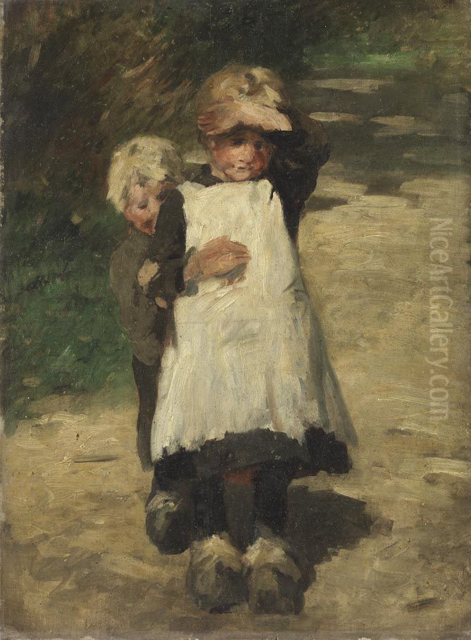 Zwei Kinder Oil Painting by Thomas Ludwig Herbst