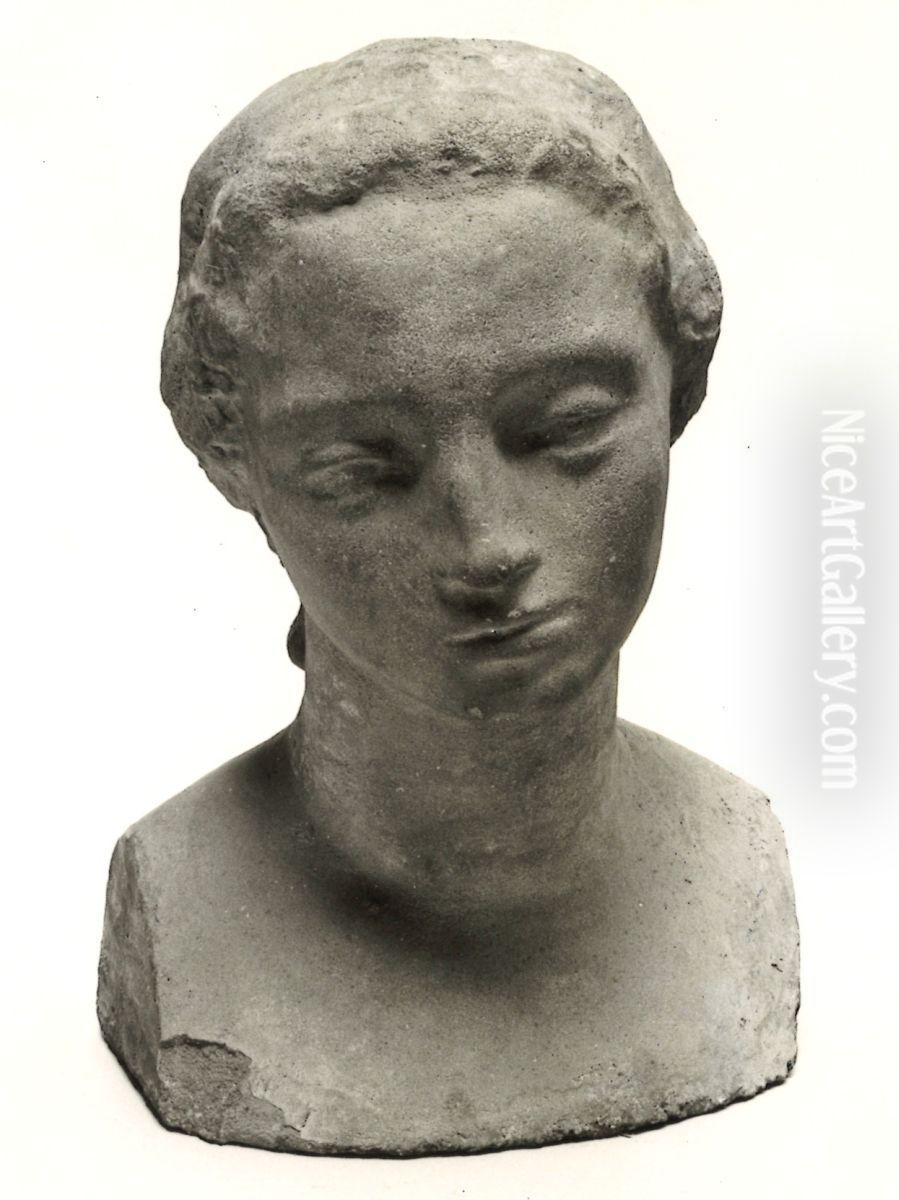 Madchenkopf (Frau Lehmbruck?) Oil Painting by Wilhelm Lehmbruck