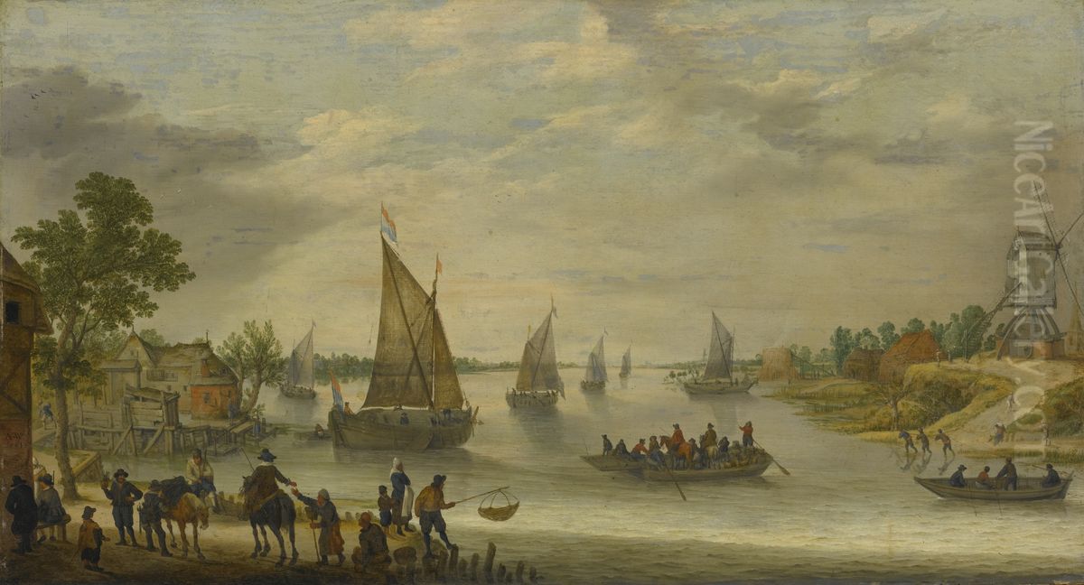 River Scene with Boats Oil Painting by Adam Willaerts