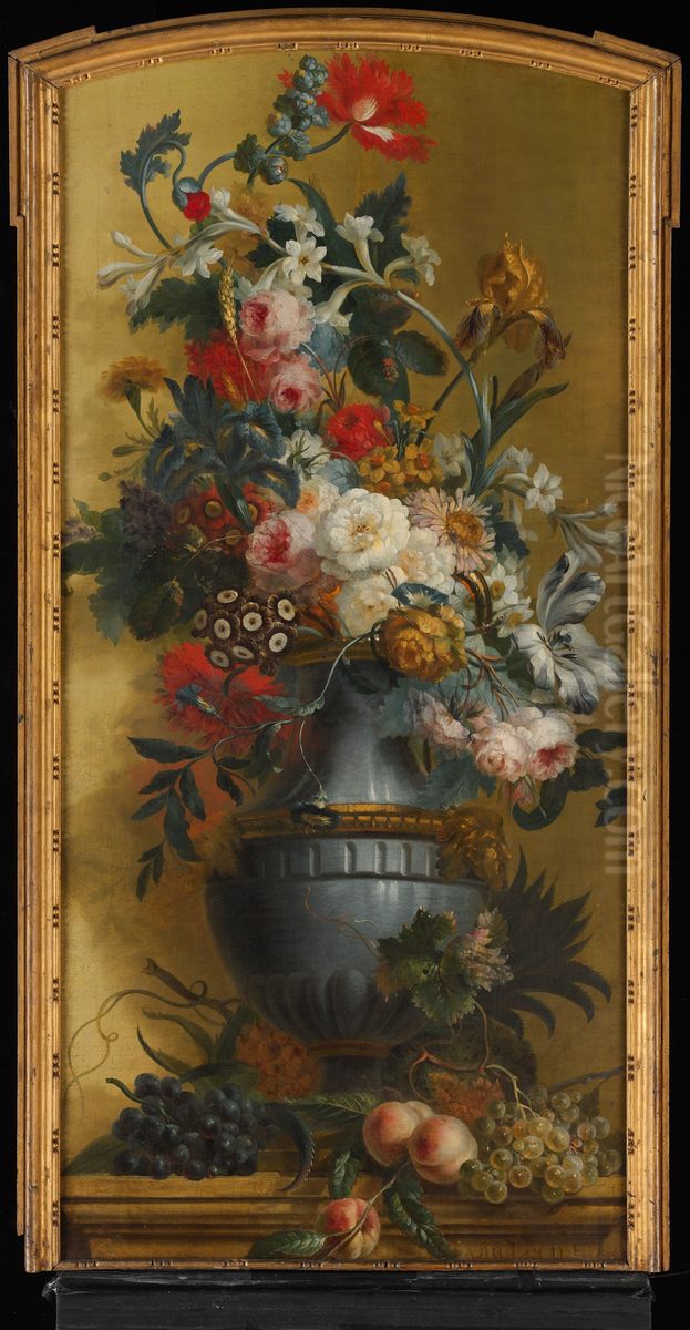 Flowers in a Blue Vase Oil Painting by Willem van Leen