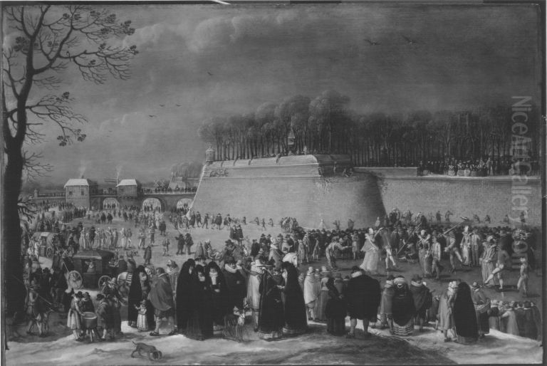 Maskenfest auf dem Eis Oil Painting by Denis van Alsloot