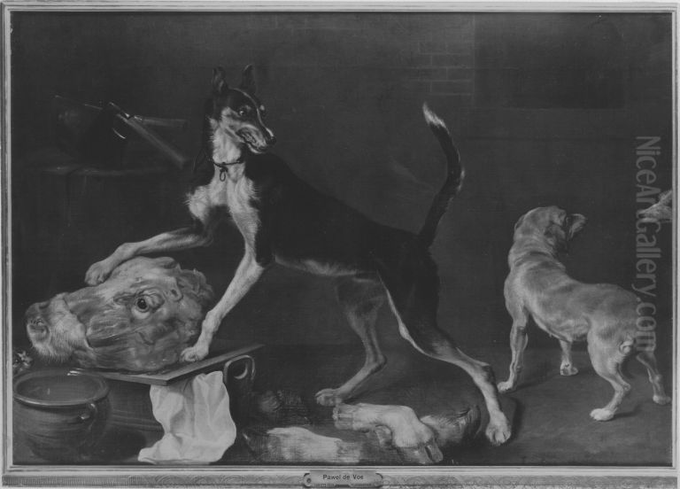 Streitende Hunde Oil Painting by Paul de Vos