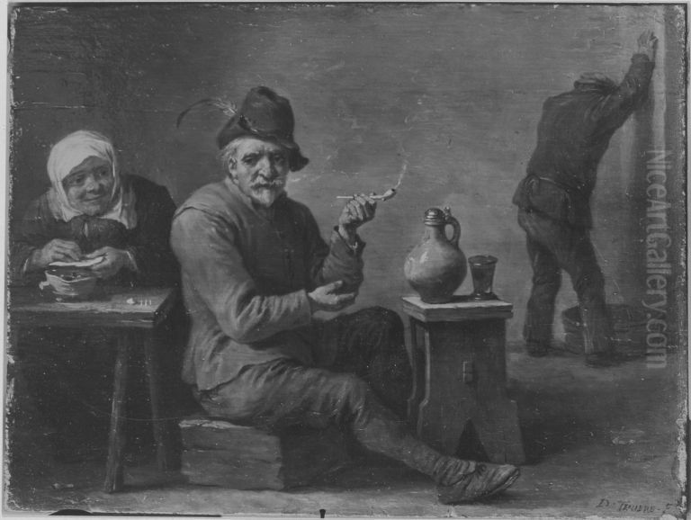 Zwei Bauern und ein altes Weib in der Schenke Oil Painting by David Teniers the Younger