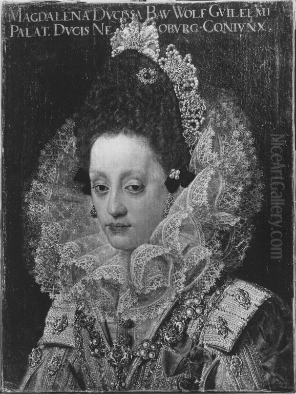 Bildnis der Herzogin Magdalena von Bayern, Gemahlin Herzog Wolfgang Wilhelms von Pfalz-Neuburg, im Hochzeitsstaat (1597-1628) Oil Painting by Peter Candid