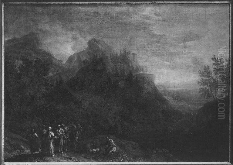 Ideale Gebirgslandschaft mit Christus und Jungern Oil Painting by Franz Joachim Beich