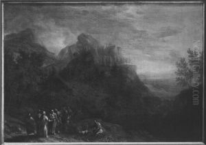 Ideale Gebirgslandschaft mit Christus und Jungern