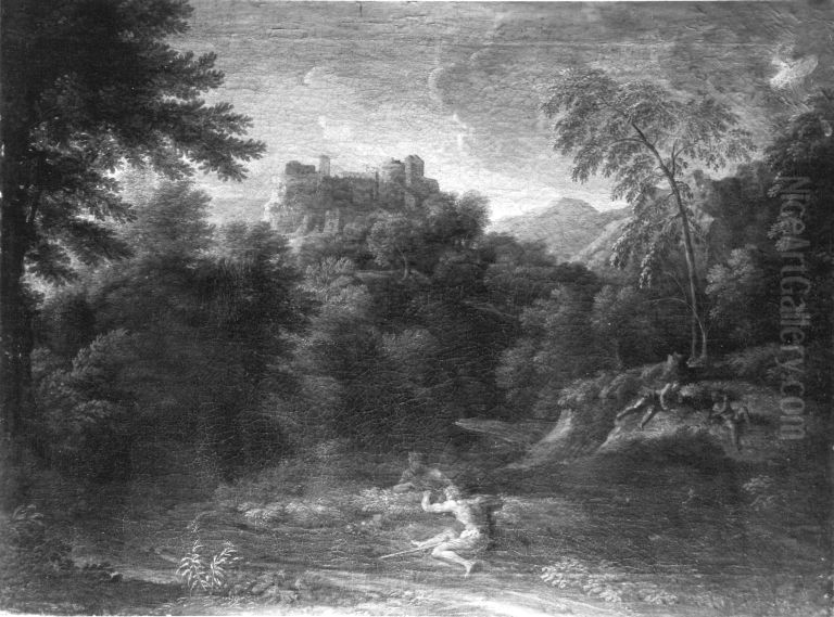 Klassische Landschaft mit vier ruhenden Figuren Oil Painting by Gaspard Dughet