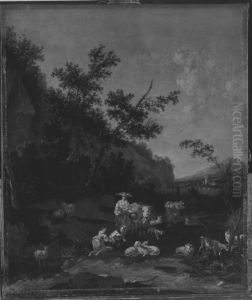 Italienische Landschaft mit Vieh und Hirtinnen