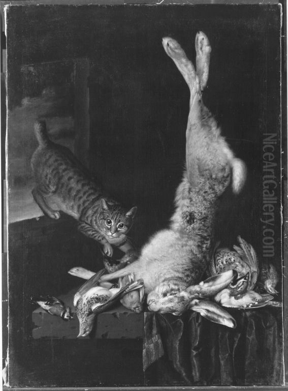 Speisekammer mit Katze und totem Getier Oil Painting by Philipp Ferdinand de Hamilton