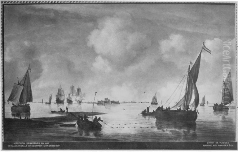 Ruhige See mit Fischern Oil Painting by Simon De Vlieger