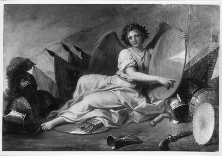 Schild haltender Genius Oil Painting by Charles Le Brun