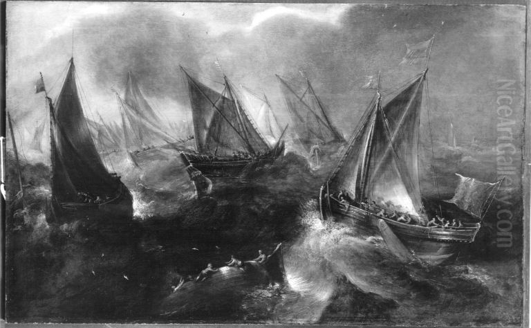 Seegefecht Oil Painting by Andries Van Eertvelt