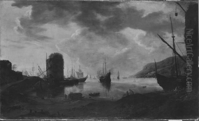 Seehafen mit Schiffen Oil Painting by Franz Joachim Beich