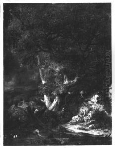 Waldlandschaft mit Personenstaffage und Architektur Waldlandschaft mit Personenstaffage und Architektur