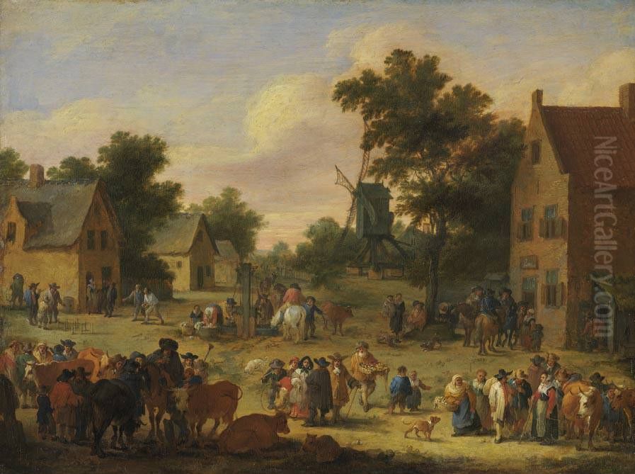 Viehmarkt im Dorfe Oil Painting by Pieter Bout