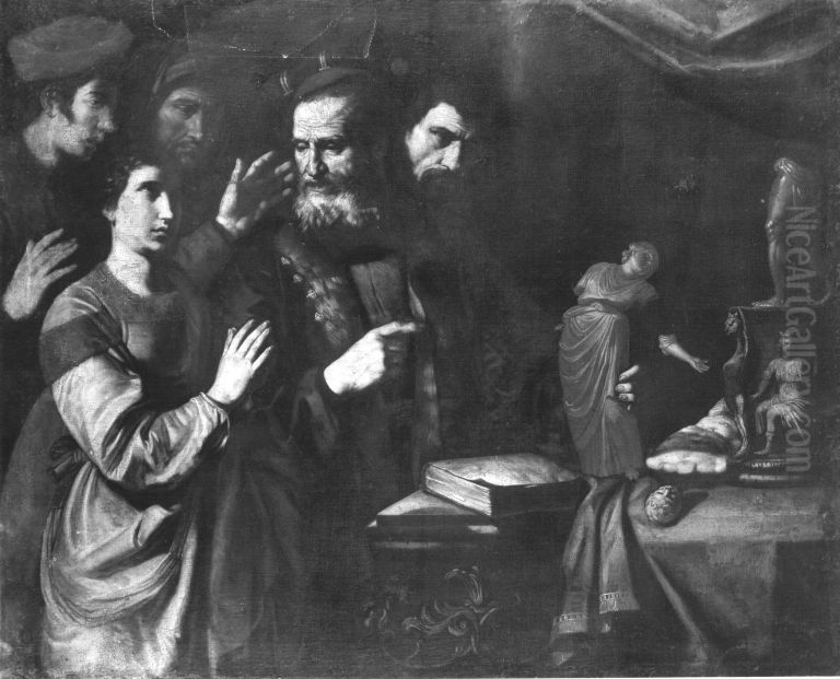 Die hl. Katharina soll zum Gotzendienst zuruckkehren Oil Painting by Bartolomeo Manfredi