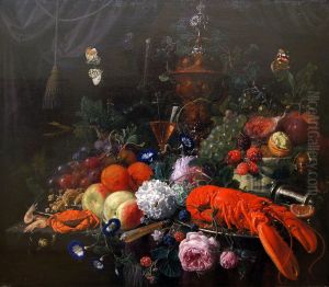 Blumen und Fruchtestillleben mit Hummer
