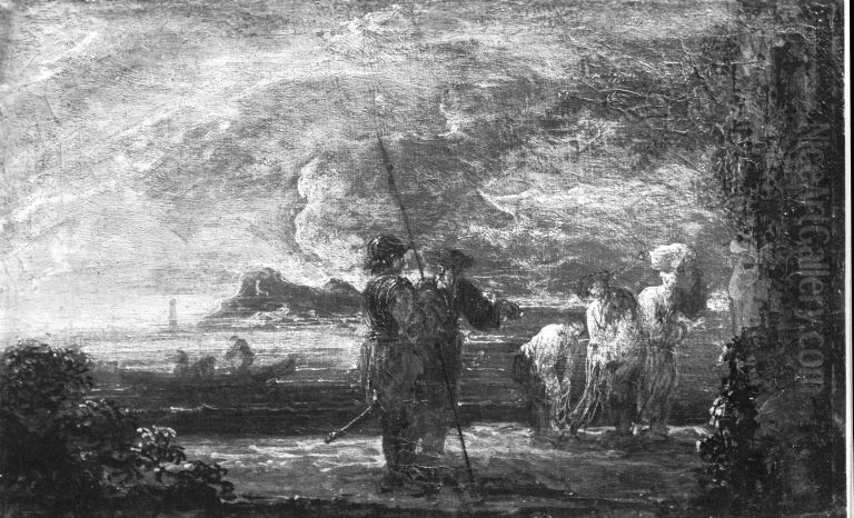 Bucht bei ruhiger See Oil Painting by Salvator Rosa
