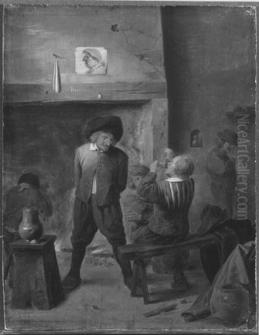 Peasants by a Fire Oil Painting by Adriaen Brouwer