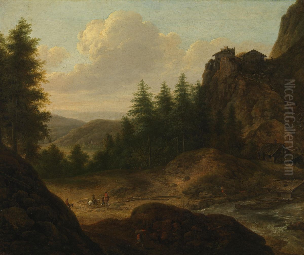 Berglandschap met ruiters Oil Painting by Allaert van Everdingen