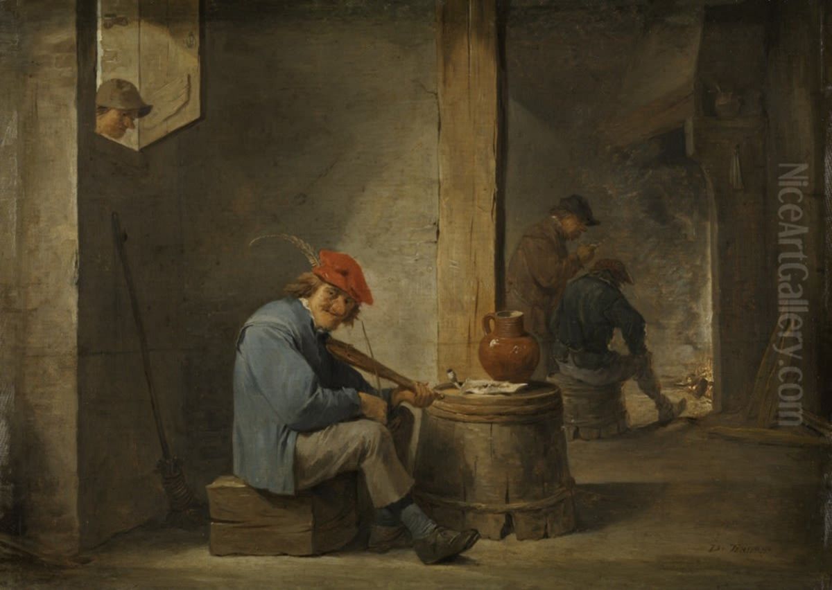 Farmer playing music Oil Painting by David Teniers the Younger