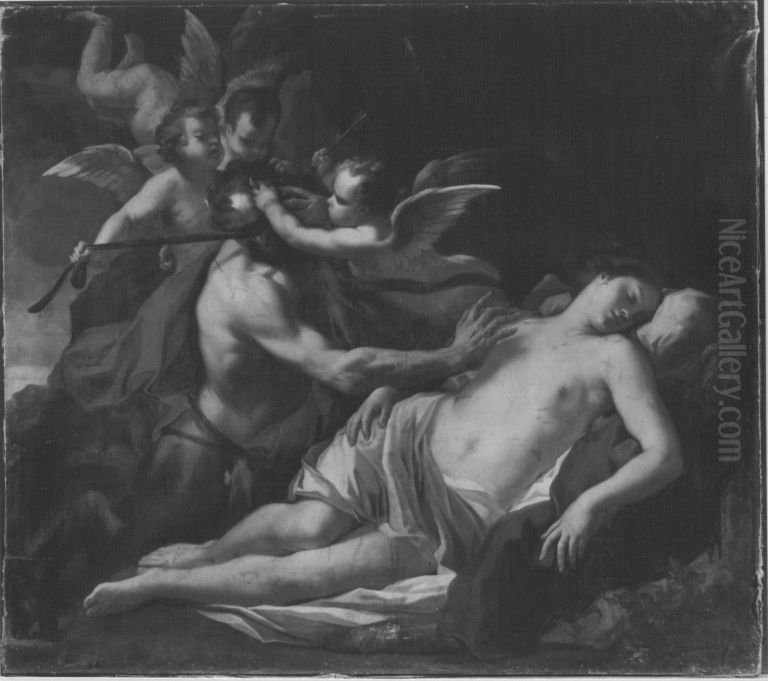 Nymphe und Satyr Oil Painting by Francesco Albani