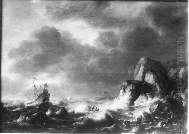 Seesturm Oil Painting by Adriaen Van Der Cabel