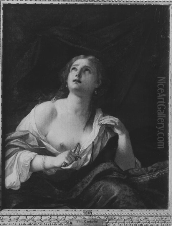 Lukretia Oil Painting by Simone Cantarini (Pesarese)
