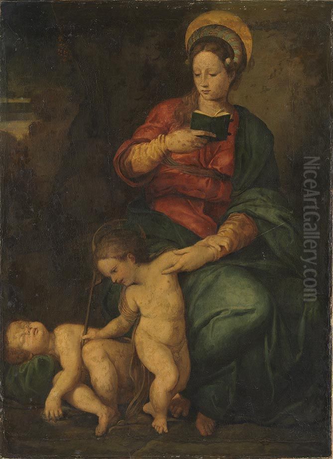 Maria mit Kind und Johannesknaben Oil Painting by Domenico Puligo