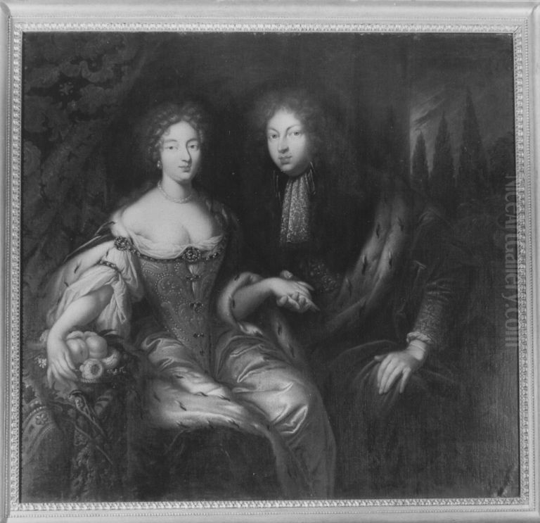 Markgraf Johann Friedrich von Brandenburg-Ansbach und seine Braut Eleonore Erdmuthe Luise von Sachsen-Eisenach Oil Painting by Caspar Netscher