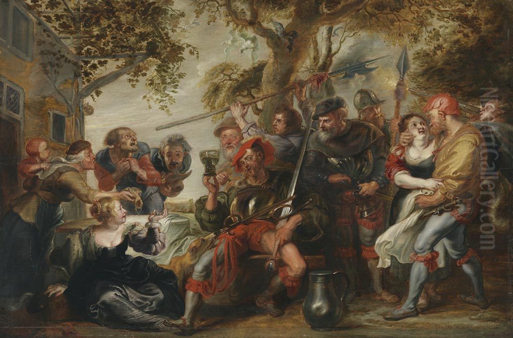 Marauding soldiers with harlots Oil Painting by Simon de Vos