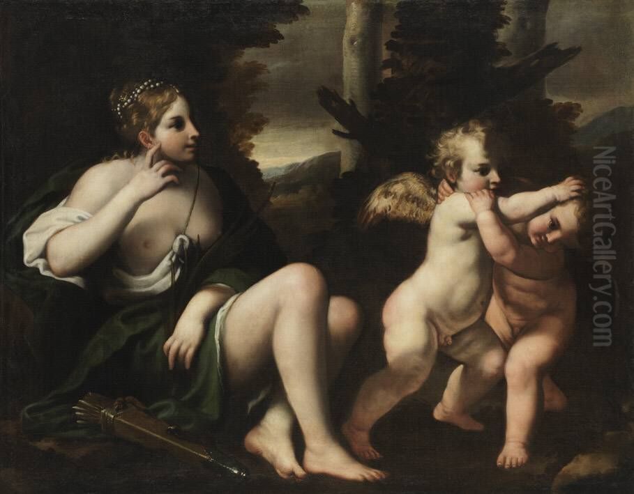 Venus mit zwei balgenden Amoretten Oil Painting by Annibale Carracci