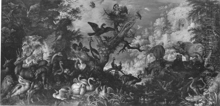 Vogel und Tiere in Felslandschaft Oil Painting by Roelant Savery