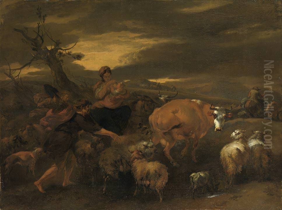 Abendlandschaft mit Viehherde und Hirten Oil Painting by Nicolaes Pieterszoon Berchem