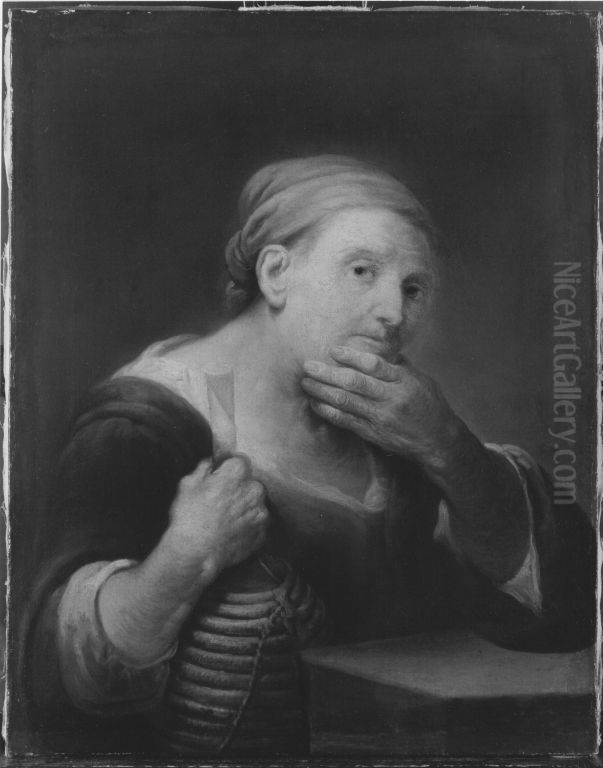 Die Alte mit der Weinflasche Oil Painting by Balthasar Denner
