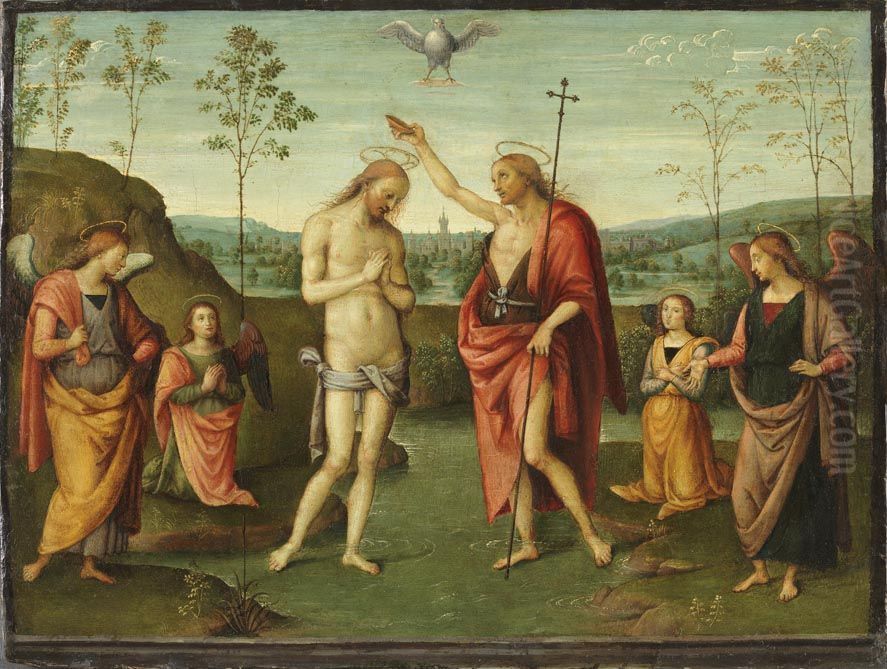 Die Taufe Christi Oil Painting by Pietro Vannucci Perugino
