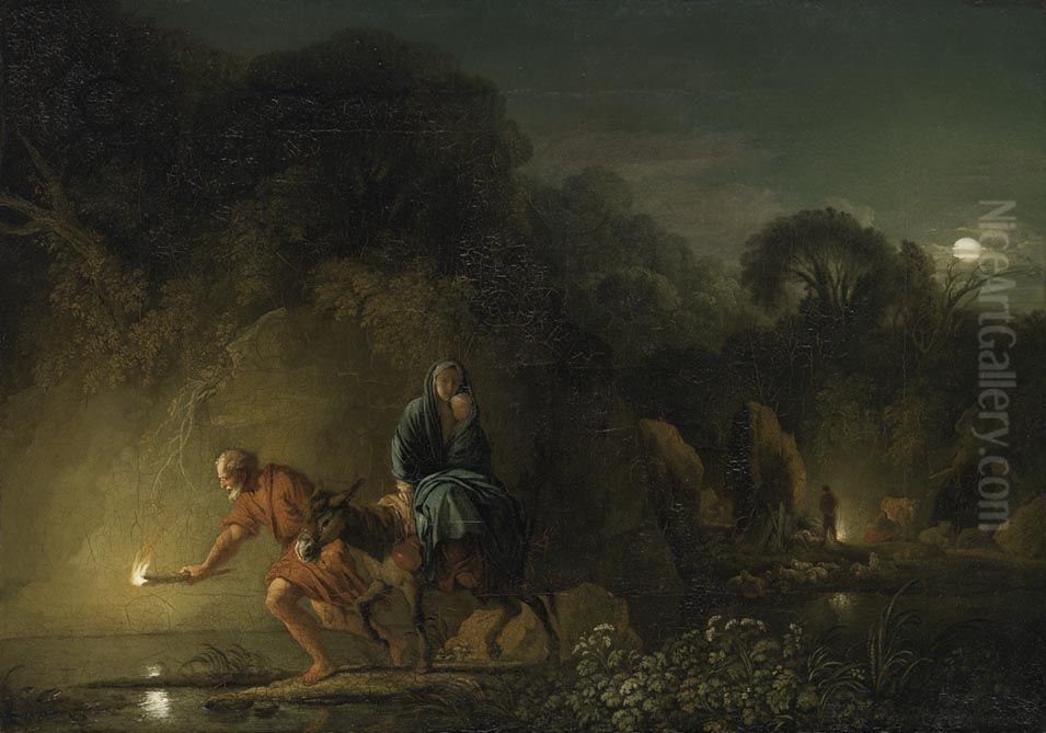 Flucht nach Agypten Oil Painting by Christian Wilhelm Ernst Dietrich